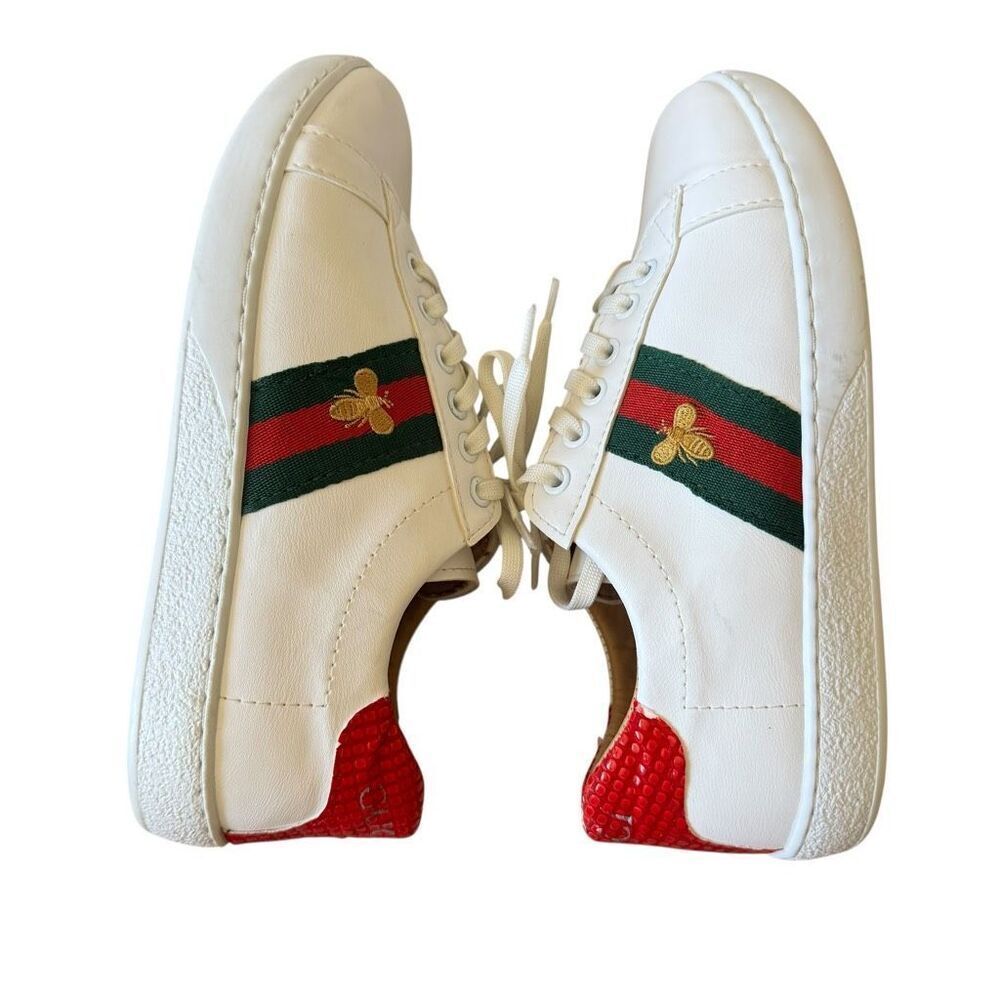 Gucci "Ace" leather low-top sneakers with crocodile-embossed leather trim SZ 36. - Picture 9 of 15